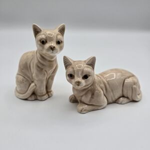 Vintage Norleans Set of 2 Ceramic Siamese Cat Figurines Japan Glazed Cream